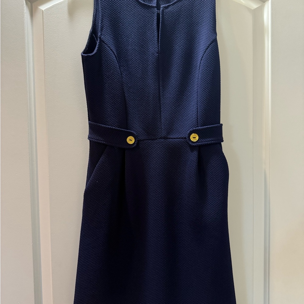 Tabitha Navy Dress with Gold Accents